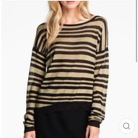 Rag and Bone Lightweight Striped Gold and Black Blouse - Picture 1 of 5